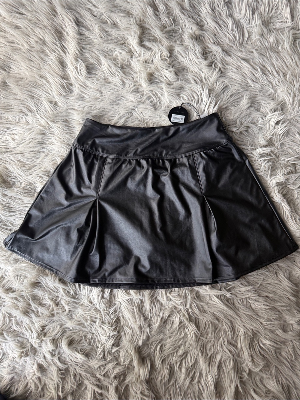 aerie Black Faux Leather Skater Skirt